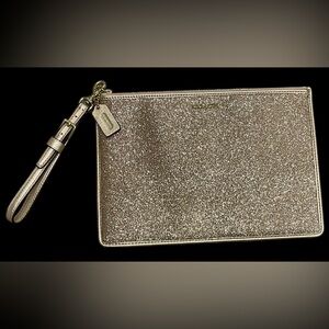 COACH Gold Tone Glitter Small Wristlet Wallet 7" X 4" Zipper